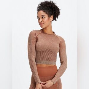 Seamless Sport Stripe Long-Sleeve Top in in burnt orange, size Medium